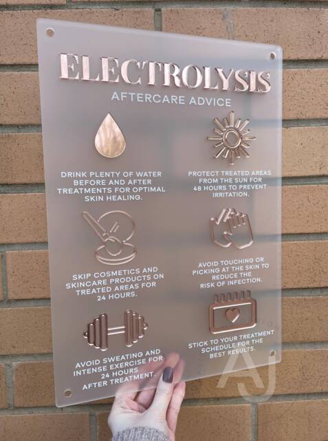 Electrolysis Aftercare Advice Acrylic Sign - Salon Decor - A3 - image 1