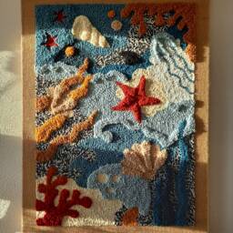Submarine - Textured Ocean Tapestry Handmade Coastal Wall Decor With Shells - thumbnail 3
