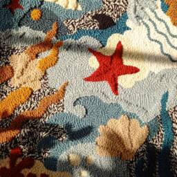 Submarine - Textured Ocean Tapestry Handmade Coastal Wall Decor With Shells - thumbnail 2