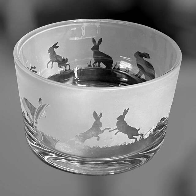 Hare Bowl - Clear Glass Bowl With Hare Frieze Design Perfect For Tealight Or Floating Candles Dish Trinket, Pudding - image 1