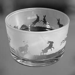 Hare Bowl - Clear Glass Bowl With Hare Frieze Design Perfect For Tealight Or Floating Candles Dish Trinket, Pudding - thumbnail 3