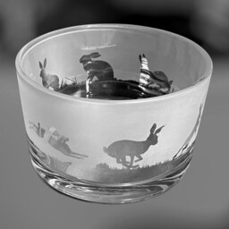 Hare Bowl - Clear Glass Bowl With Hare Frieze Design Perfect For Tealight Or Floating Candles Dish Trinket, Pudding - thumbnail 2