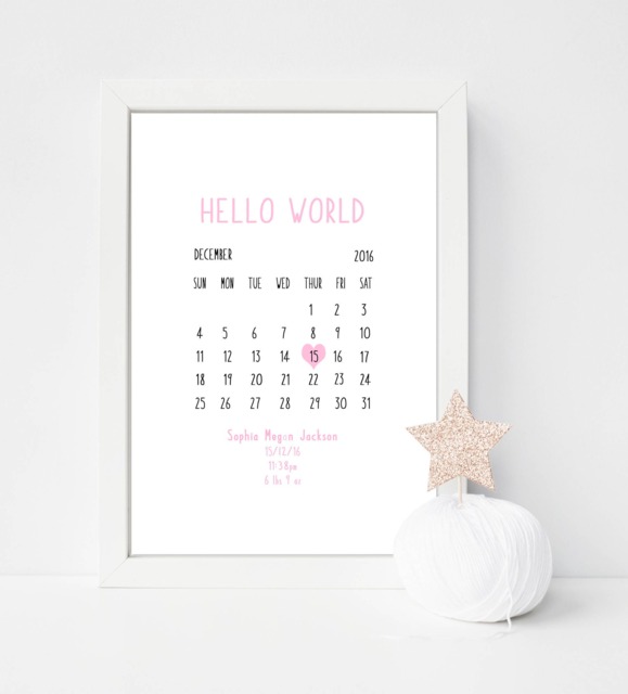 Hello World - Personalised Print - Welcome To The Newborn Gift - Birth Details Print - image 1