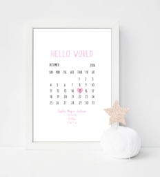 Hello World - Personalised Print - Welcome To The Newborn Gift - Birth Details Print - thumbnail 1