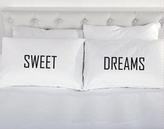 Sweet Dreams Pillowcases Pair Printed Pillow Case Wedding Engagement Marriage Valentines Day Couple Bed 200Tc 100% Cotton Excellent Quality