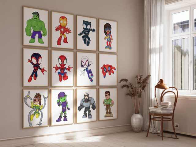 Web Hero Squad Prints - Set Of 12, Kids Room Wall Art, Printed Or Framed - image 1