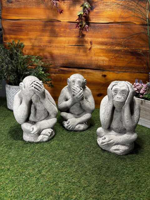 stone Garden Set Of 3 Monkey Chimps See Hear Speak No Evil Ornaments - image 1