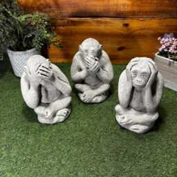 stone Garden Set Of 3 Monkey Chimps See Hear Speak No Evil Ornaments - thumbnail 2