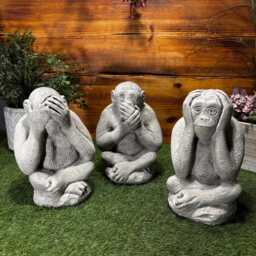 stone Garden Set Of 3 Monkey Chimps See Hear Speak No Evil Ornaments - thumbnail 3