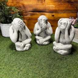 stone Garden Set Of 3 Monkey Chimps See Hear Speak No Evil Ornaments - thumbnail 4