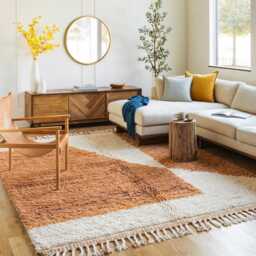 Moroccan Brown & Ivory Berber Rug, Handwoven Wool Shag Rug With Geometric Blocks, Authentic Beni Ourain Style Carpet, Large 9x12 Area - thumbnail 2
