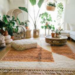 Moroccan Brown & Ivory Berber Rug, Handwoven Wool Shag Rug With Geometric Blocks, Authentic Beni Ourain Style Carpet, Large 9x12 Area - thumbnail 3