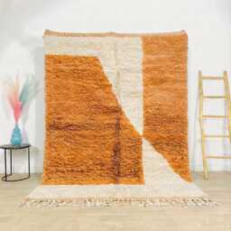 Moroccan Brown & Ivory Berber Rug, Handwoven Wool Shag Rug With Geometric Blocks, Authentic Beni Ourain Style Carpet, Large 9x12 Area - thumbnail 1