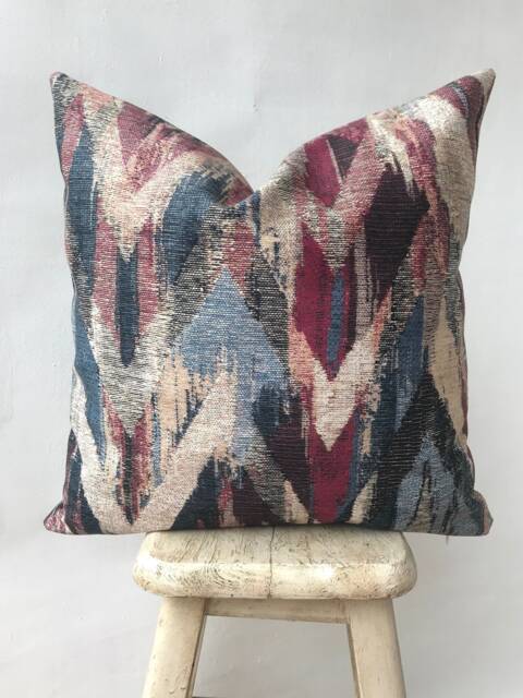 Chevron Multi Colored Throw Pillow Cover , Geometric Print Couch Dusty Rose Blue Case Contemporary Cushion - image 1