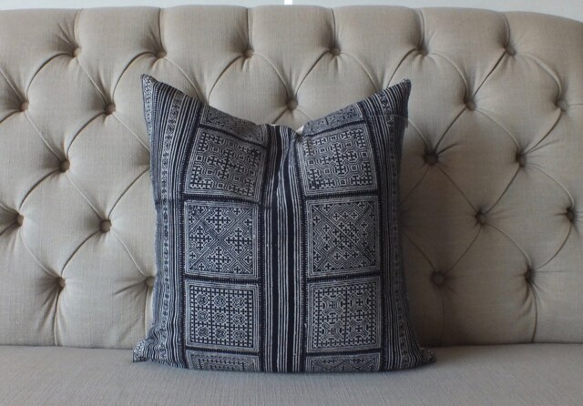 Grey Hmong Pillow Vintage Fabrics Ethnic Cushion Cover, Handwoven Textiles Scatter Cushions Throw Pillows - image 1