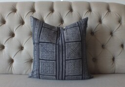 Grey Hmong Pillow Vintage Fabrics Ethnic Cushion Cover, Handwoven Textiles Scatter Cushions Throw Pillows - thumbnail 1
