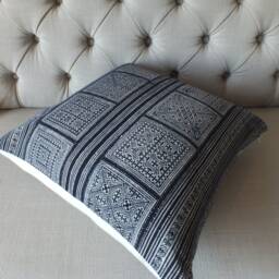 Grey Hmong Pillow Vintage Fabrics Ethnic Cushion Cover, Handwoven Textiles Scatter Cushions Throw Pillows - thumbnail 4
