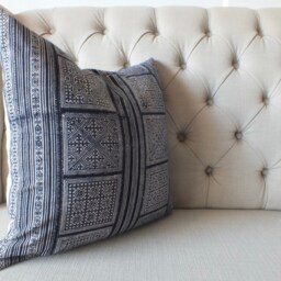 Grey Hmong Pillow Vintage Fabrics Ethnic Cushion Cover, Handwoven Textiles Scatter Cushions Throw Pillows - thumbnail 3