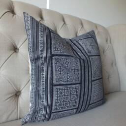 Grey Hmong Pillow Vintage Fabrics Ethnic Cushion Cover, Handwoven Textiles Scatter Cushions Throw Pillows - thumbnail 2