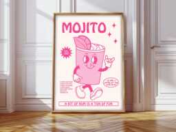 Retro Character Mojito Print, Cartoon Cocktail Print Retro, Poster, Bar Cart Decor - thumbnail 1