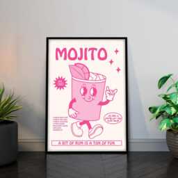Retro Character Mojito Print, Cartoon Cocktail Print Retro, Poster, Bar Cart Decor - thumbnail 2