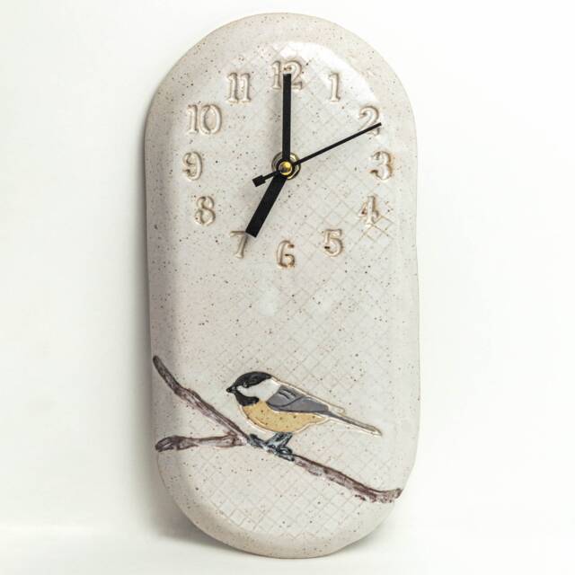 Chickadee Handmade Ceramic White Clock