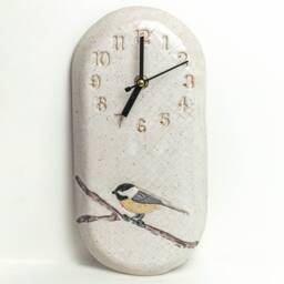 Chickadee Handmade Ceramic White Clock