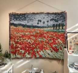 Van Gogh Poppy Field Woven Throw Blanket - Monet Inspired Landscape Tapestry Impressionist Floral Wall Art Large Cotton Fringe - thumbnail 1