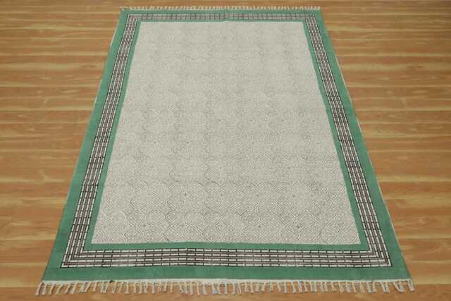 Handmade Block Printed Cotton Rug Green, Black, Boho Area Rug - image 1