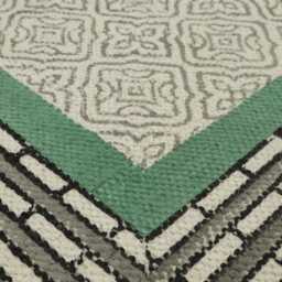Handmade Block Printed Cotton Rug Green, Black, Boho Area Rug - thumbnail 3