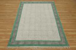 Handmade Block Printed Cotton Rug Green, Black, Boho Area Rug - thumbnail 1