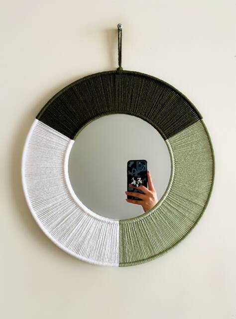 Green & White Macrame Mirror/Yarn Wall Hanging Nursery Dorm Decor Boho - image 1