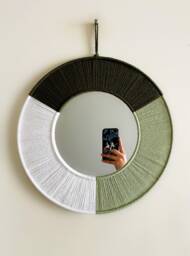 Green & White Macrame Mirror/Yarn Wall Hanging Nursery Dorm Decor Boho - thumbnail 1