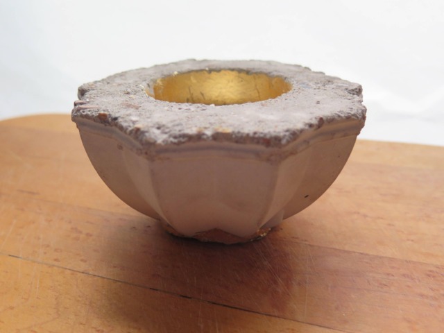 Faceted Concrete Tea Light Saucer/Planter With Gold Metal Leaf Glow Patio Candle - image 1