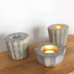 Faceted Concrete Tea Light Saucer/Planter With Gold Metal Leaf Glow Patio Candle - thumbnail 3