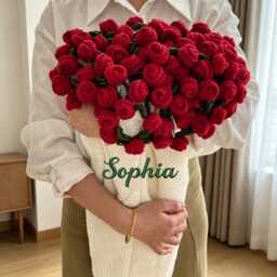 Personalized Crochet Rose Bouquet Blanket , Custom Embroidered Blanket, Mother's Day Gift