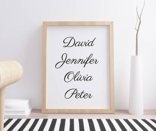 Personalised Family Names Wall Art Poster Print. Lovely Gift Idea. For Wife, Husband, Kids. Black & White Typography. Quote Choose Colour