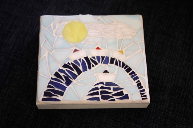 Modern Nautical Mosaic Wall Art, Stained Glass Sea Scene - 3.5x3.9 Inch - image 1