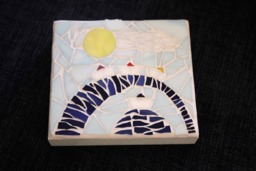Modern Nautical Mosaic Wall Art, Stained Glass Sea Scene - 3.5x3.9 Inch - thumbnail 1