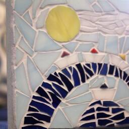 Modern Nautical Mosaic Wall Art, Stained Glass Sea Scene - 3.5x3.9 Inch - thumbnail 2