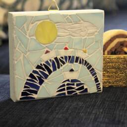 Modern Nautical Mosaic Wall Art, Stained Glass Sea Scene - 3.5x3.9 Inch - thumbnail 3