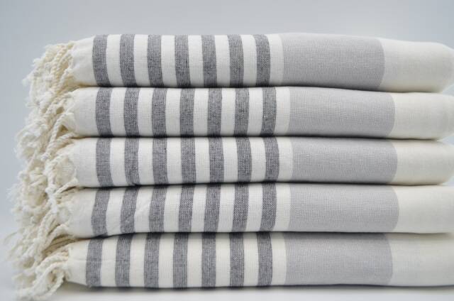 "Gray & Black Striped Towel, 40""x65" - image 1