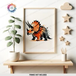Orange Dinosaur Wall Art - Set Of 3 Posters - Boys Bedroom Poster Nursery Dino Decor Childrens Prints Girls Kids Playroom Artwork - thumbnail 3