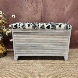 Mango Wood & Woven Cotton Ottoman Storage Bench - Two Sizes - thumbnail 4
