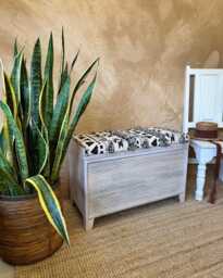 Mango Wood & Woven Cotton Ottoman Storage Bench - Two Sizes - thumbnail 1