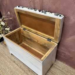 Mango Wood & Woven Cotton Ottoman Storage Bench - Two Sizes - thumbnail 3