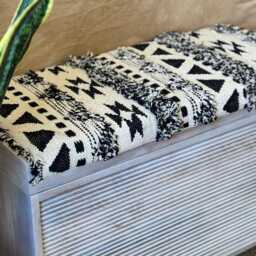 Mango Wood & Woven Cotton Ottoman Storage Bench - Two Sizes - thumbnail 2