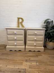 Pair Of Painted Pine Bedside Tables Solid - Farrow & Ball Joa's White - thumbnail 1