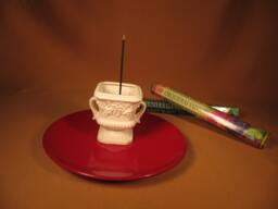 Incense Holder Made From Repurposed Vintage Ceramic Romaesque Planter & Dish Germany, Repurposed Urn Figurine German Plate - thumbnail 1