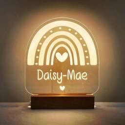 Personalised Name Rainbow Led Night Light Lamp - New Baby Gift Nursery Sweet Dreams Nightlight Custom Engraved Beech